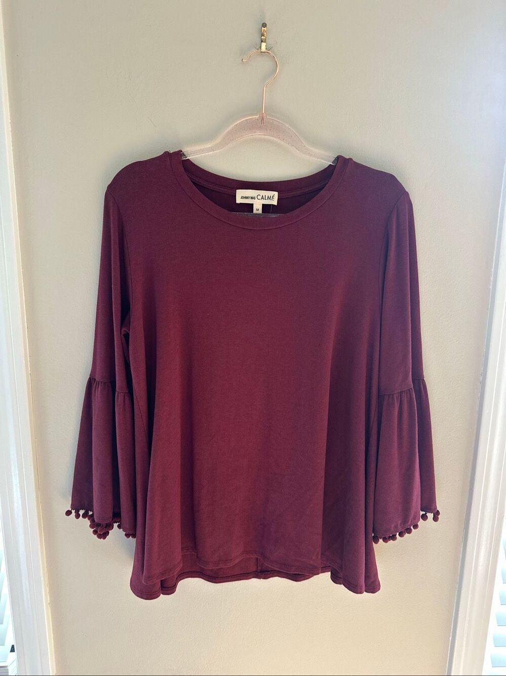 Johnny Was Calme Maroon 3/4 Bell Sleeve Tshirt M Bamboo Blend
